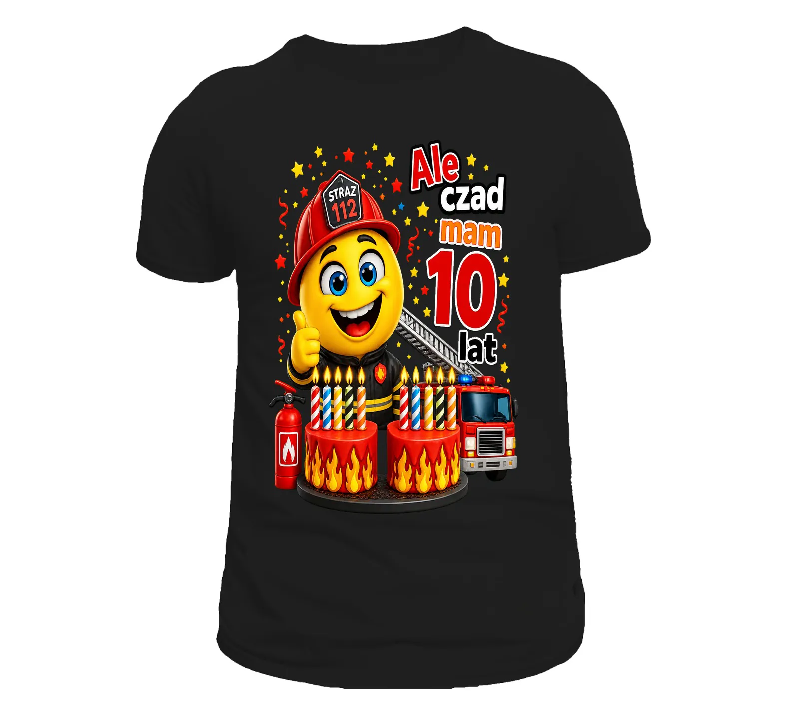 T-Shirt Czarny Ale czad mam 10 lat Strażak