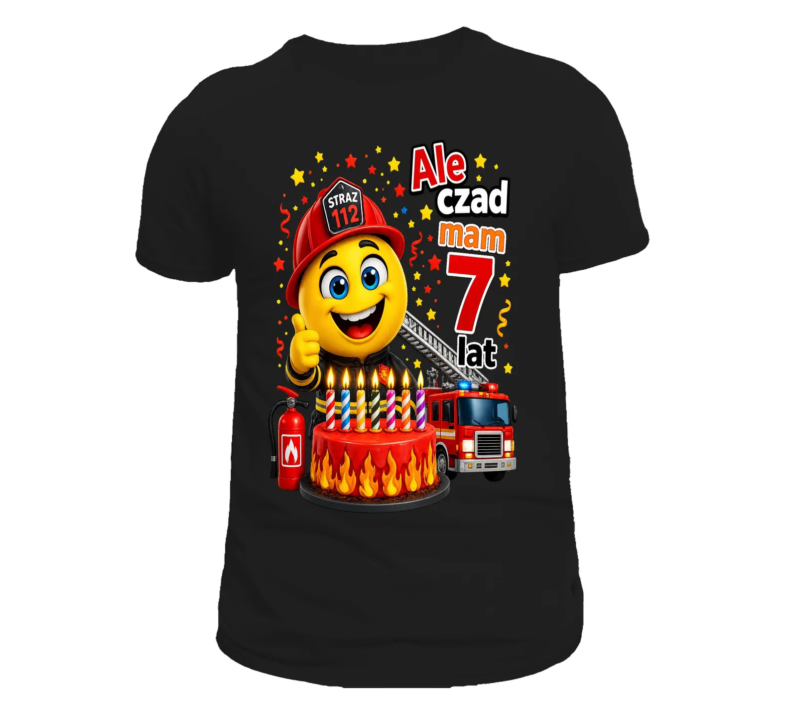 T-Shirt Czarny Ale czad mam 7 lat Strażak
