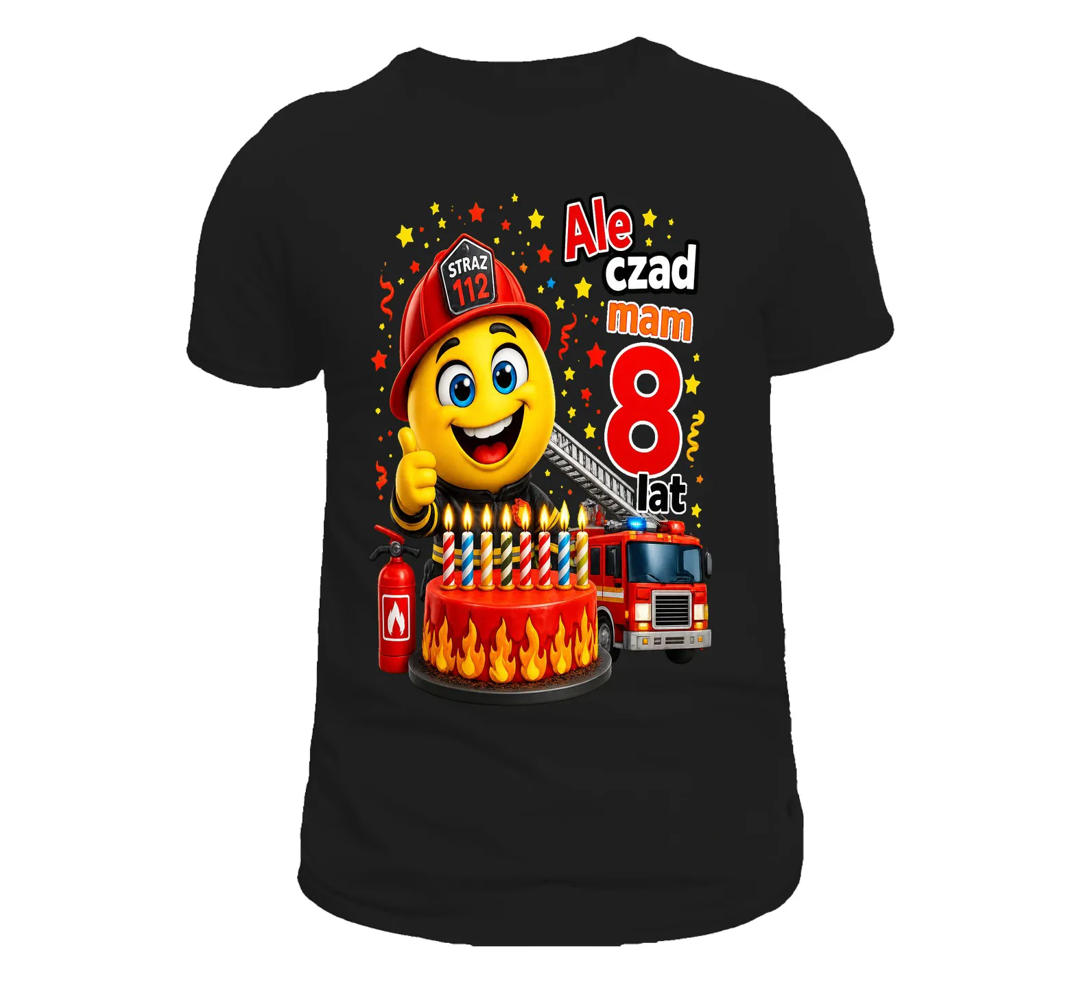 T-Shirt Czarny Ale czad mam 8 lat Strażak