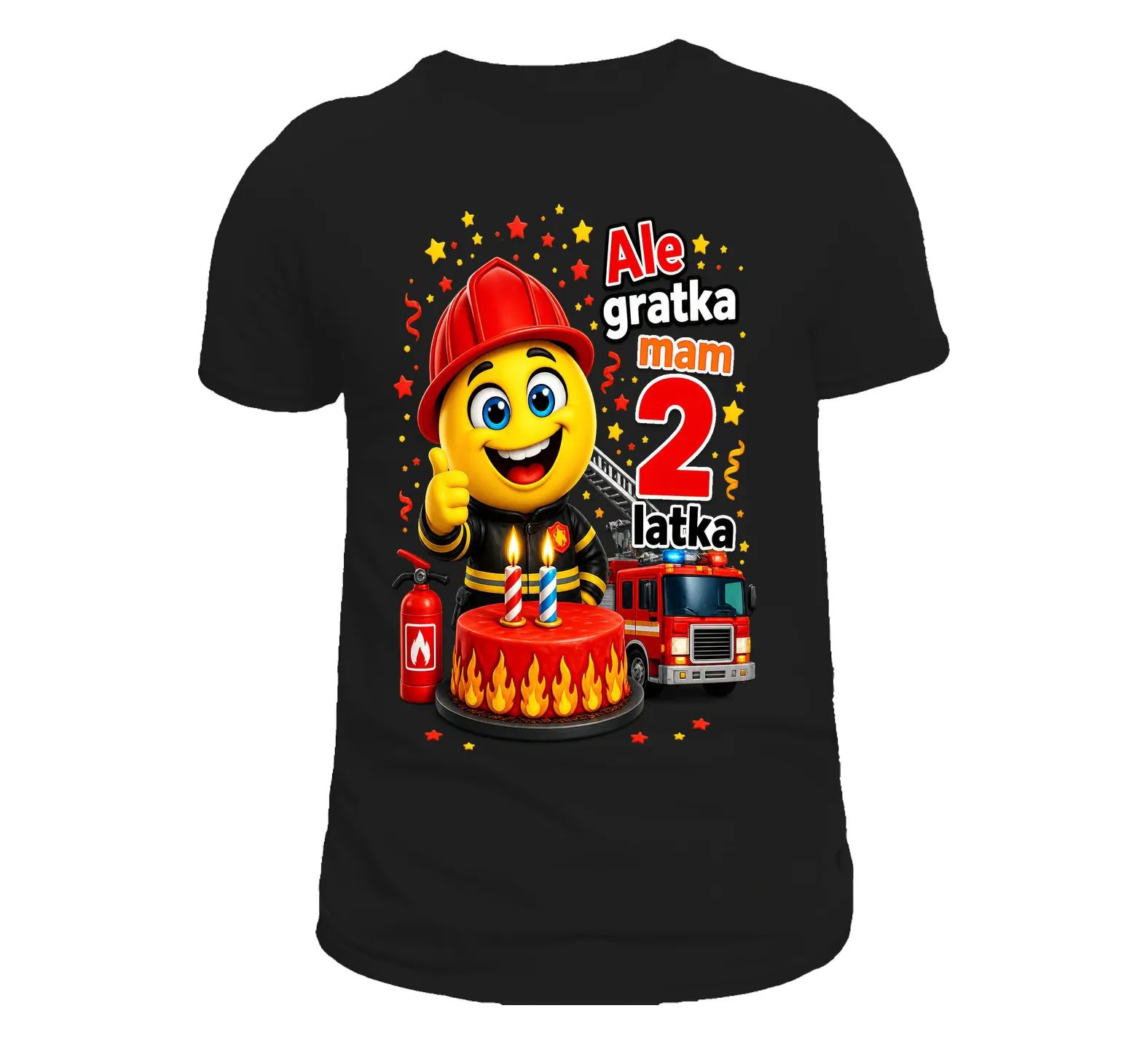 T-Shirt Czarny Ale gratka mam 2 latka Strażak