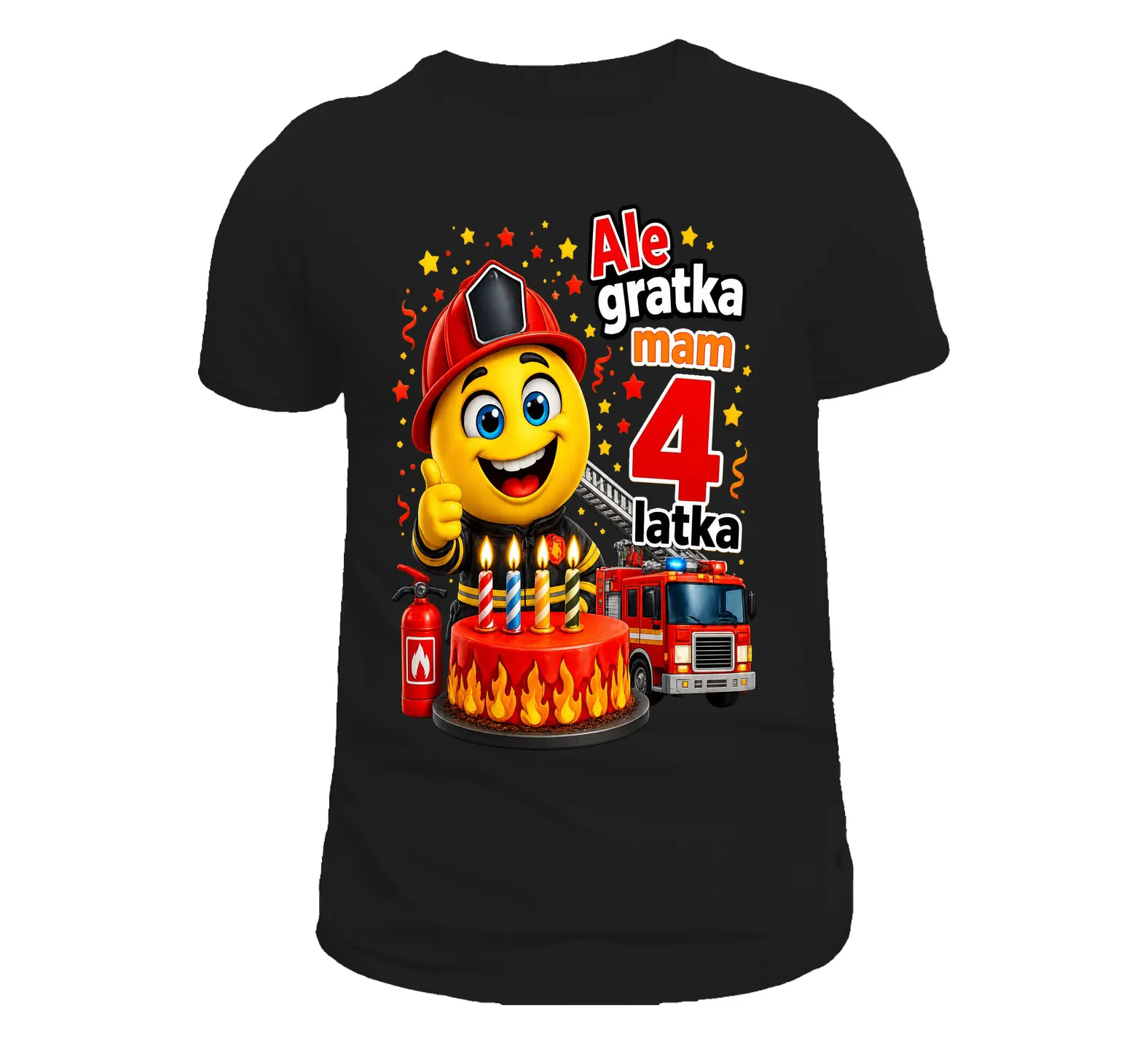 T-Shirt Czarny Ale gratka mam 4 latka Strażak