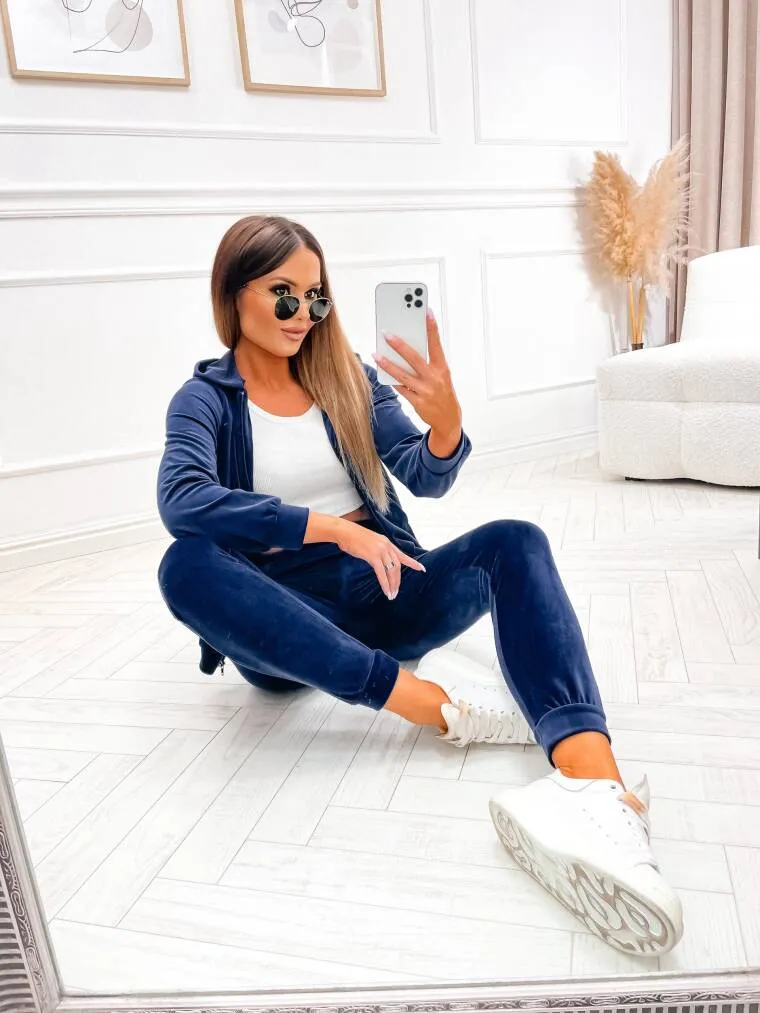 Dres welurowy komplet rozpinany granat