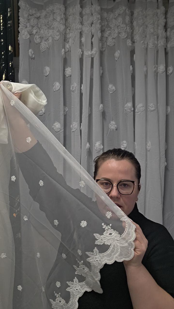 Zestaw balkonowy ecri z haftem 400x160+200x250