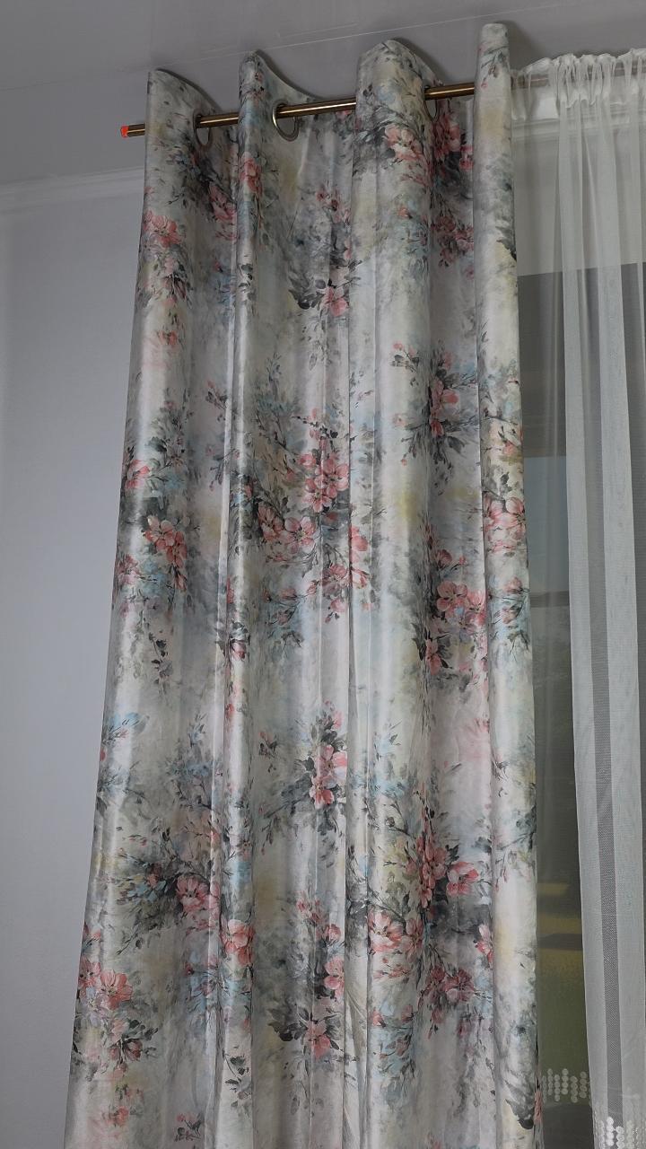 Zaslona welur seledyn kwiaty Melisa