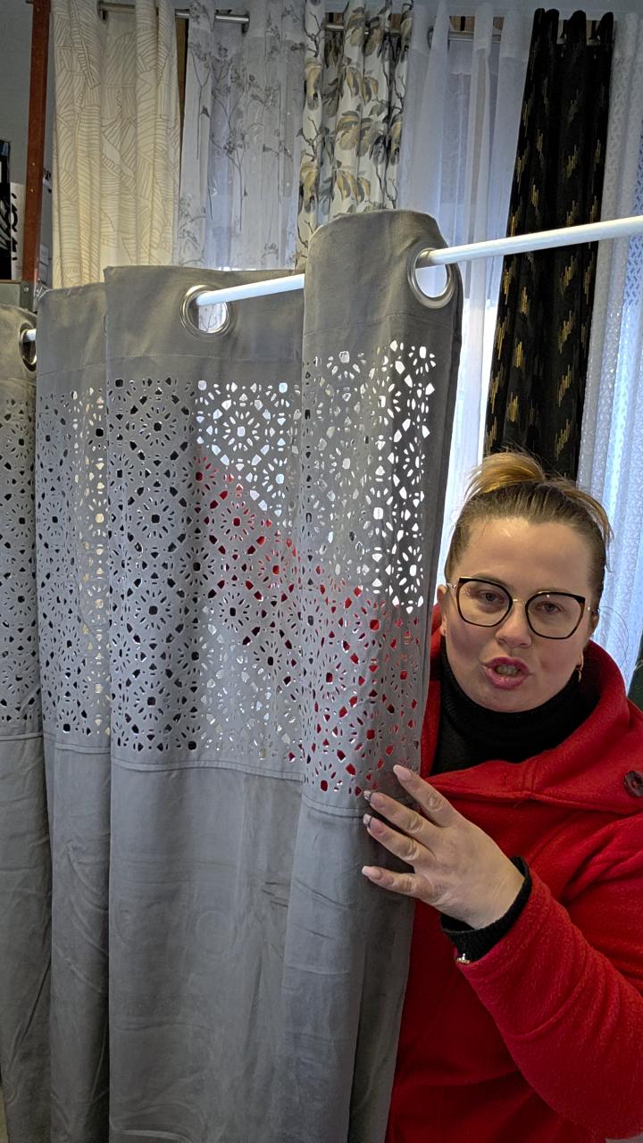 Zasłony 2szt +bieznik szary ażur velvet