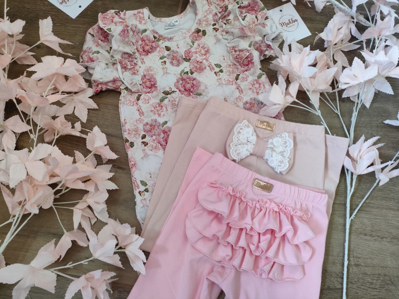 Legginsy z kokardką pudrowy róż MAKBA