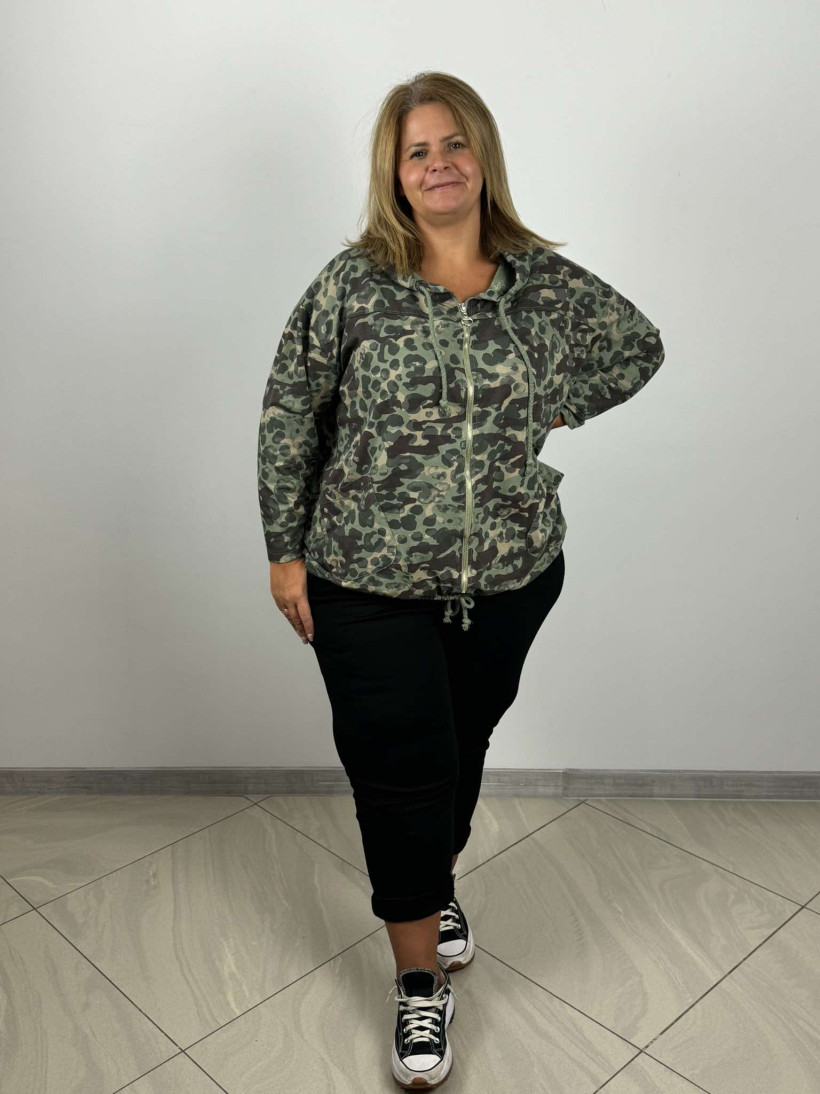 Bluza bawełniana na zamek - wzór moro Wł.10330 - khaki