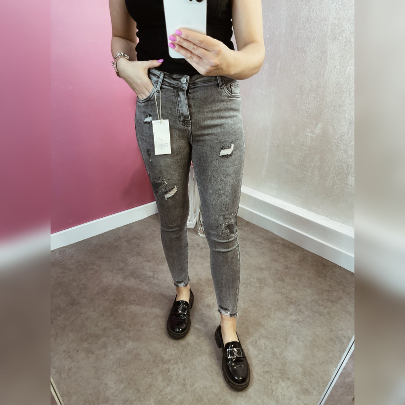 Spodnie jeans szare cyrkoniowe dodatki J1321