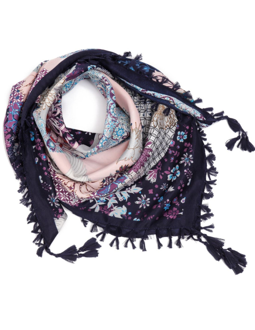 Chusta damska szal apaszka z frędzlami - GRANAT TURKUS - M506