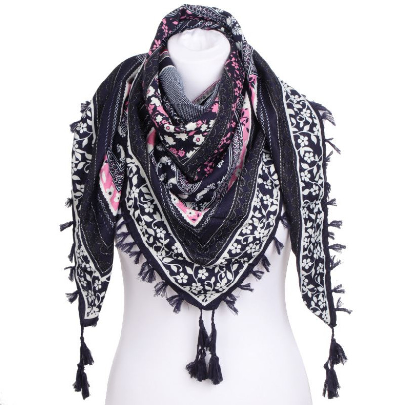 Chusta damska szal apaszka z frędzlami - GRANAT / RÓŻ - M511