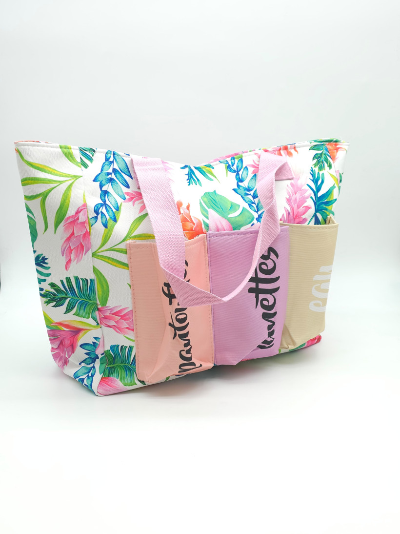 SAC DE PLAGE ROSE FLEURI ROSE CLAIR
