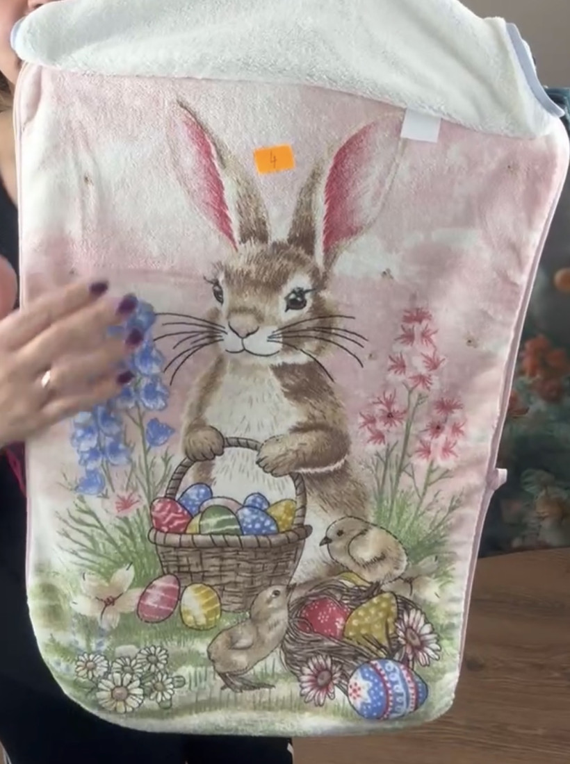 Ręcznik kuchenny 40/60  świąteczny print, wielkanoc - zając z koszyczkiem jajek - 14026 - 4