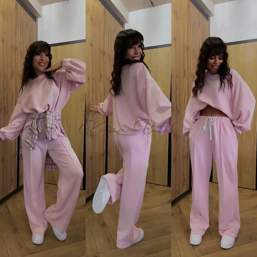 Komplet Dresowy Azara Original Prosta Prosta Nogawka Pudrowy