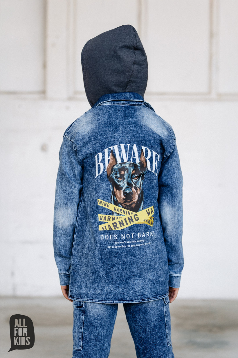 JEANSOWA KOSZULA NIEBIESKA BEWARE  Z ODPINANYM KAPTUREM AFK