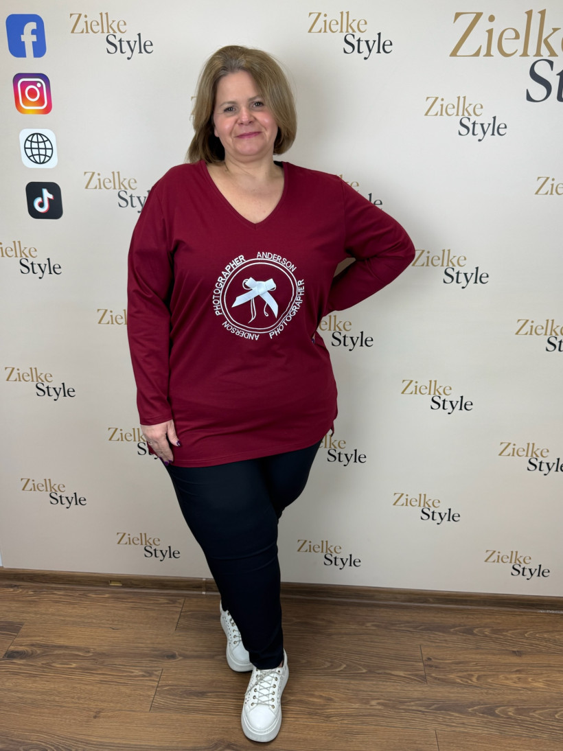Tunika w szpic, kokardka, zentex - 4xl - 6960 - bordo