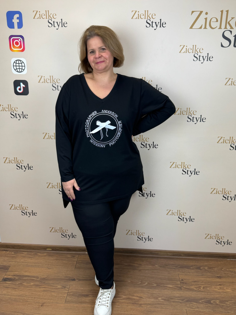 Tunika w szpic, kokardka, zentex - 4xl - 6960 - czarna