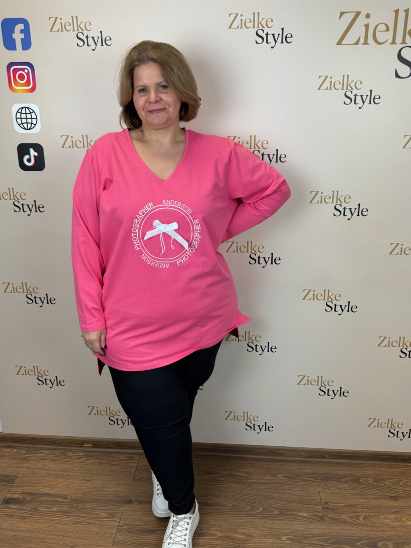 Tunika w szpic, kokardka, zentex - 4xl - 6960 - róż