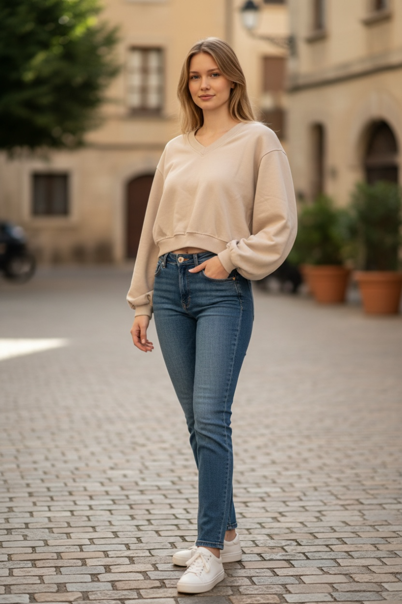 BLUZA SEREK OVERSIZE BY O LA LA  PIASKOWY 