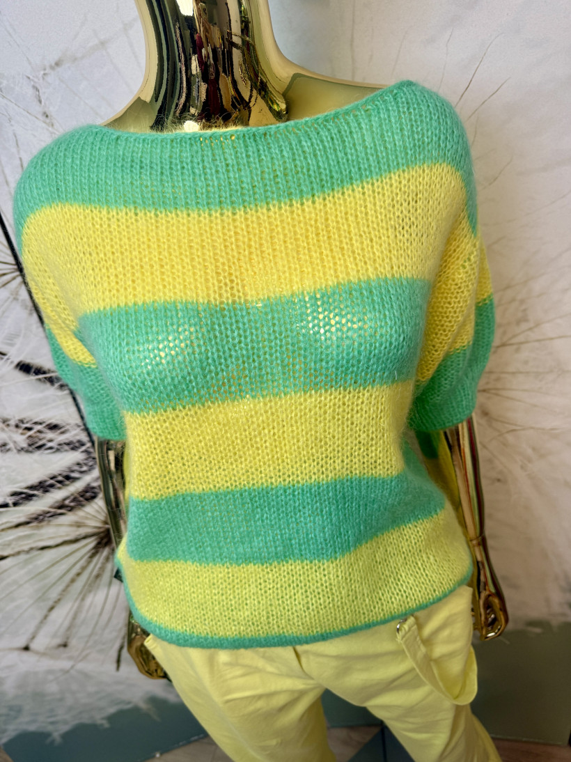 Sweterek kid-moher wiosenny w pasy Minouu