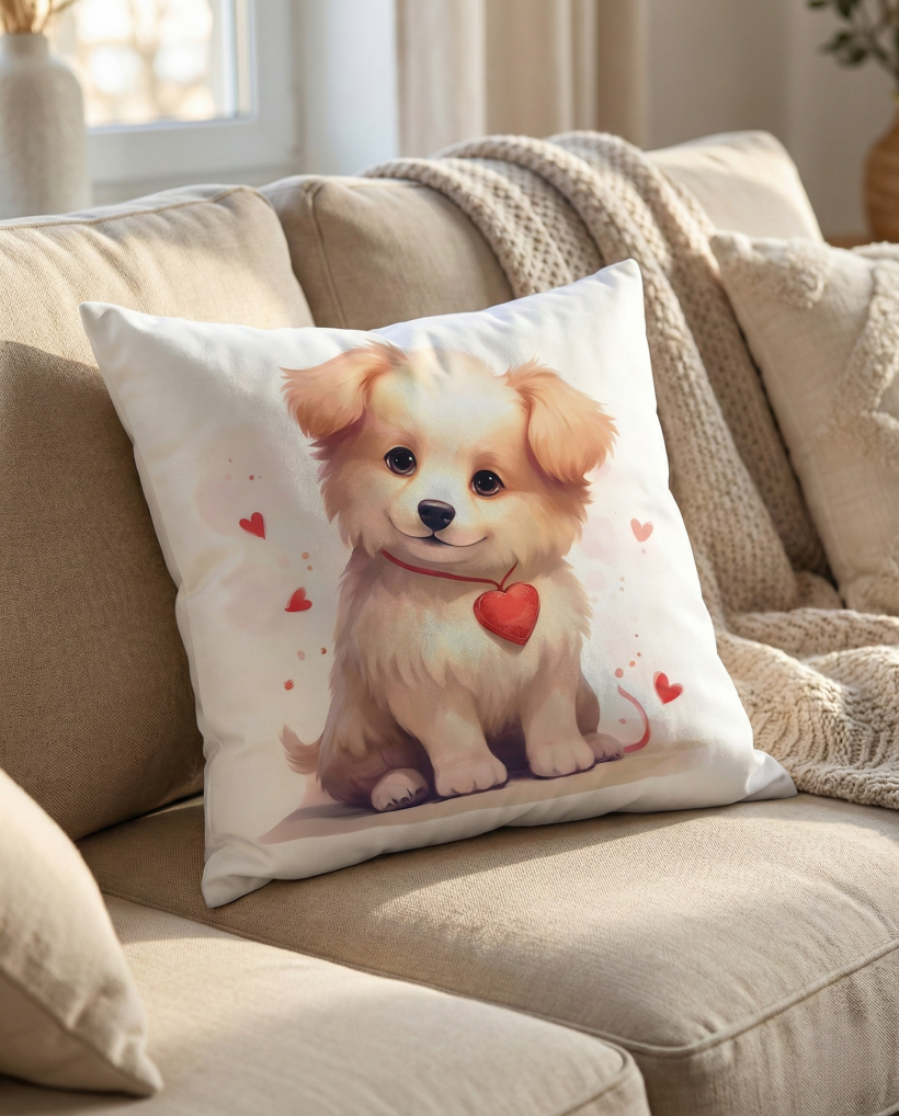 Poszewka walentynkowa dwustronna 40x40cm Golden z Czerwonym Serduszkiem