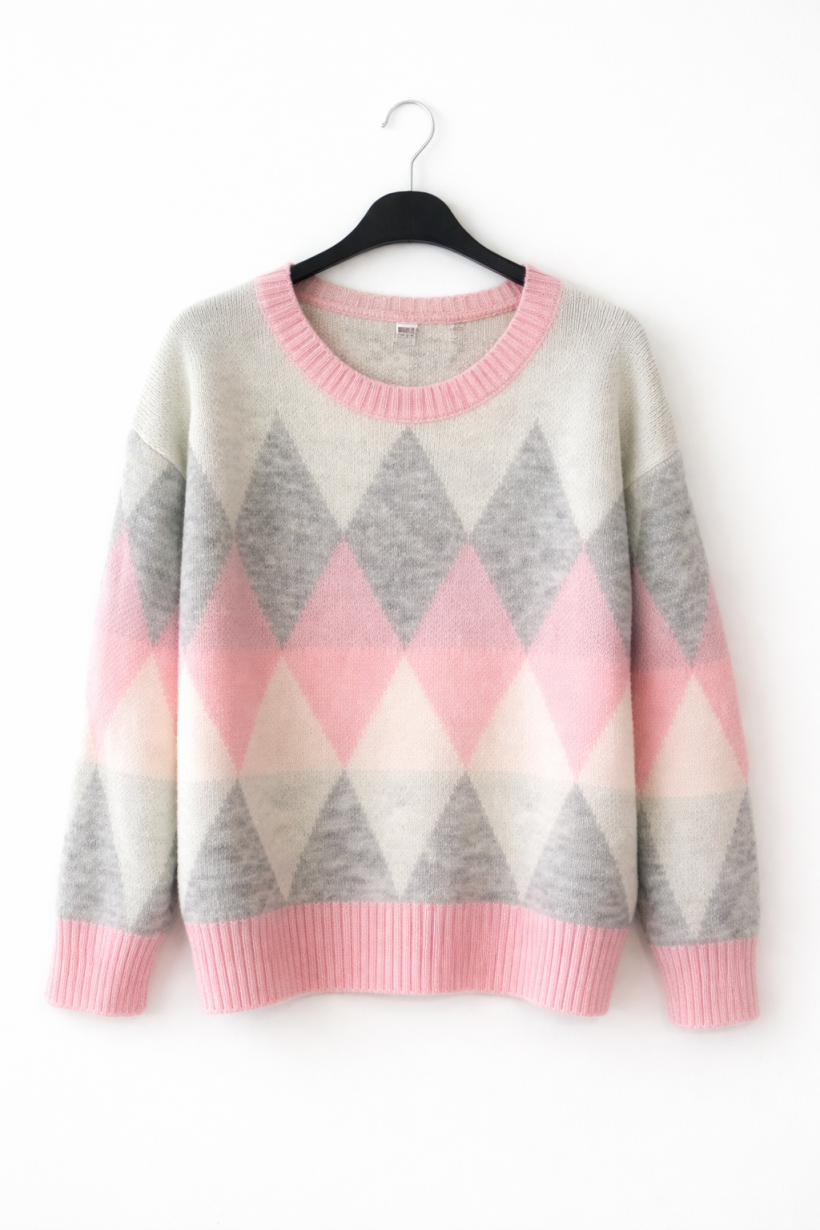 Sweter romby różowy 1935 