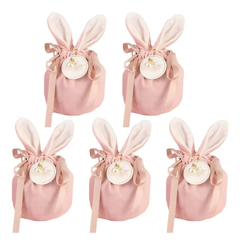 Woreczki na prezenty wielkanocne z aksamitu 5 szt.