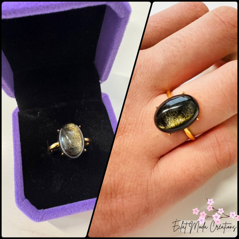 Bague obsidienne doré
