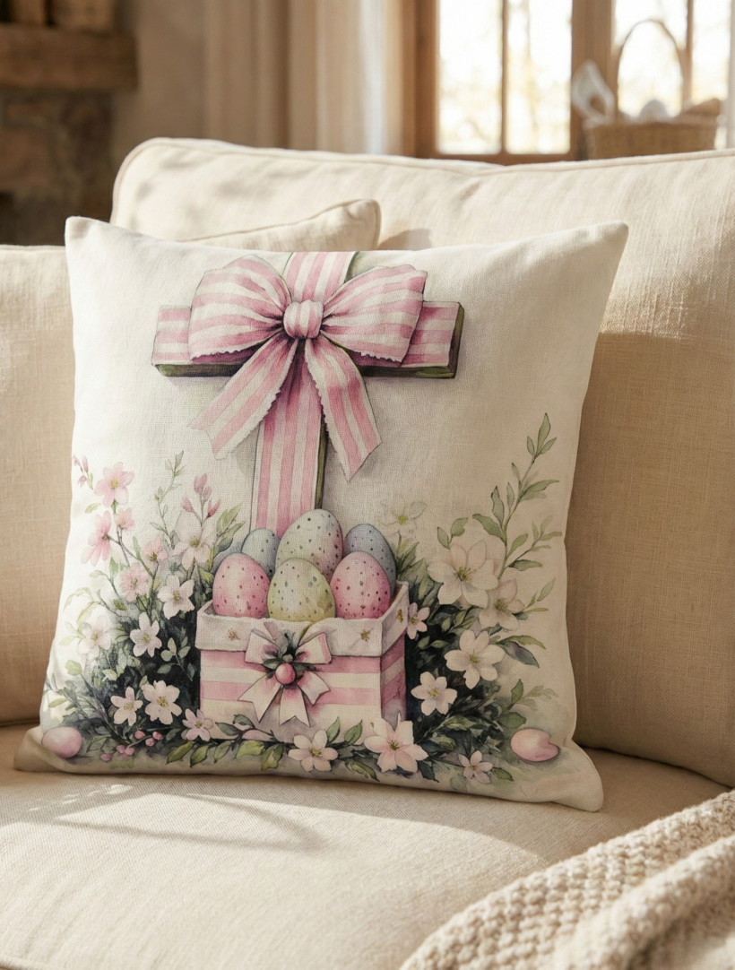 Poszewka wielkanocna dwustronna 40x40cm Pastelowe pisanki WN