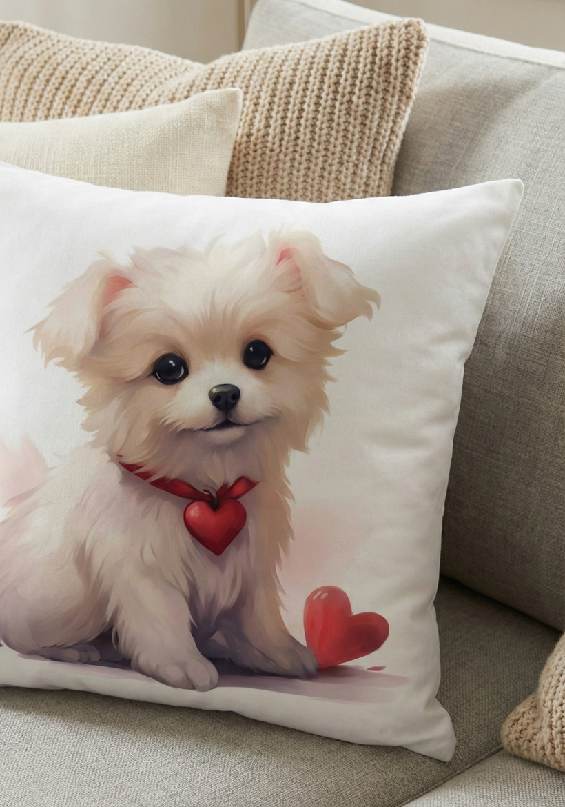 Poszewka walentynkowa dwustronna 40x40cm Puszek z sercem