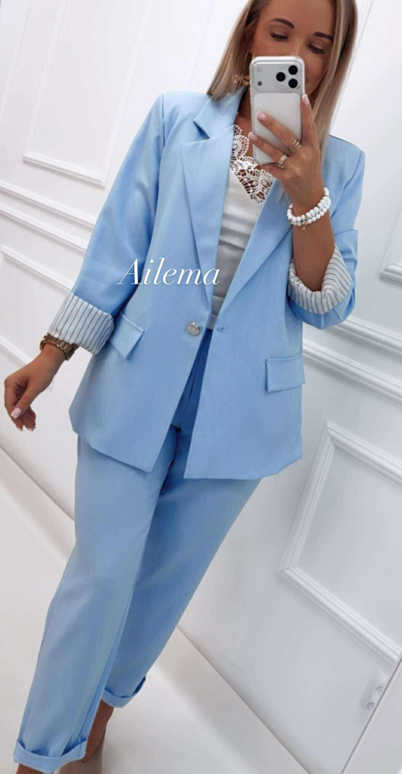 Komplet marynarka z podszewką w paski KP51 spodnie z paskiem 