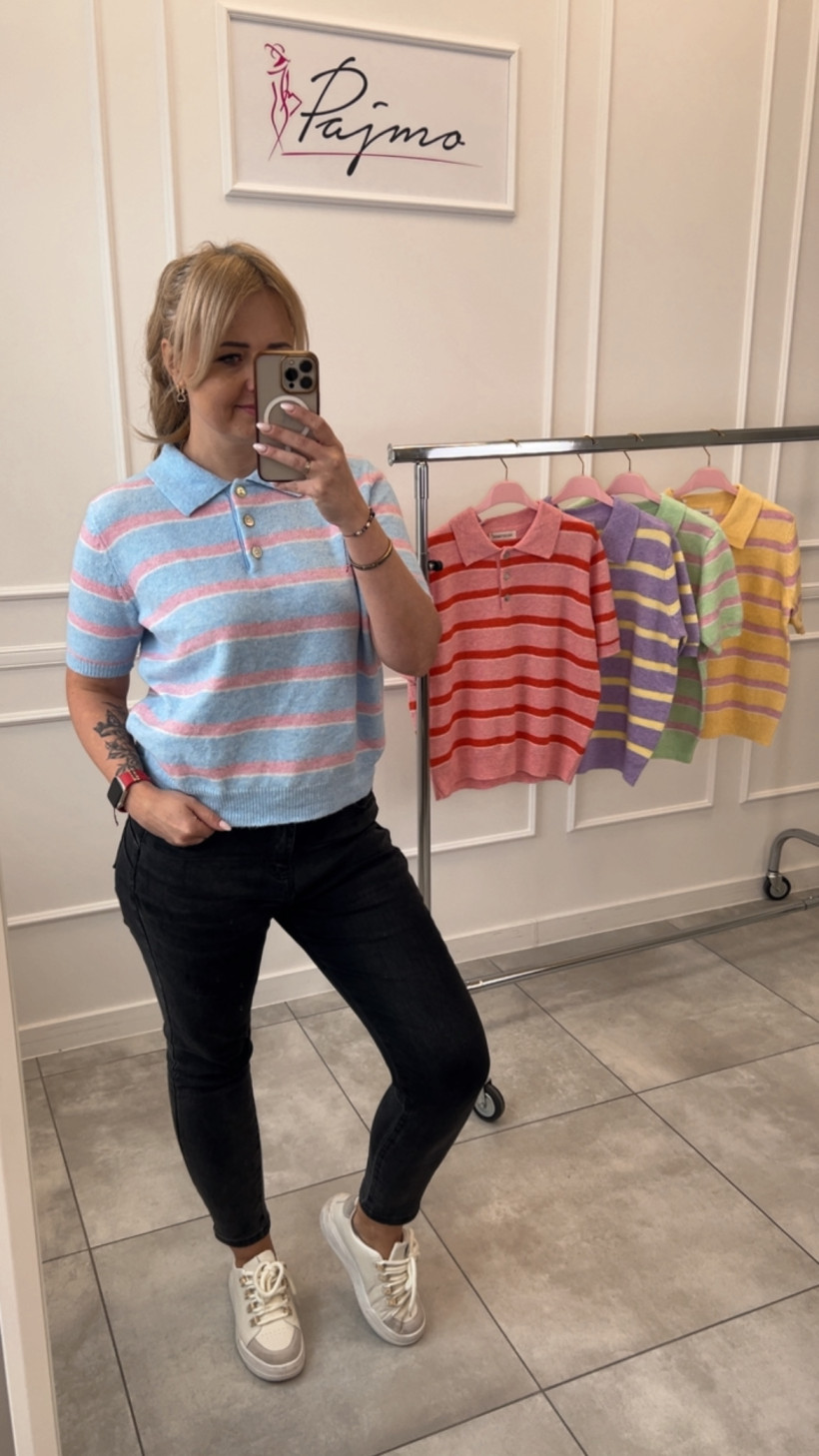 Sweter pasy z kołnierzykiem 14278