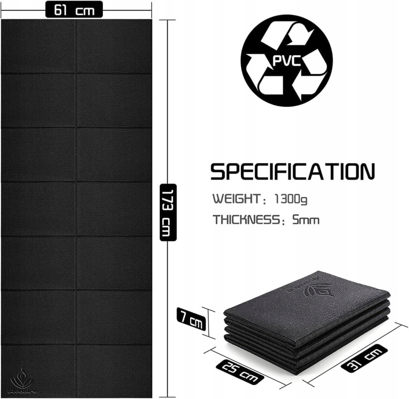 MATA 173 X 61 CM DO JOGI ANTYPOŚLIZGOWA I SKŁADANA