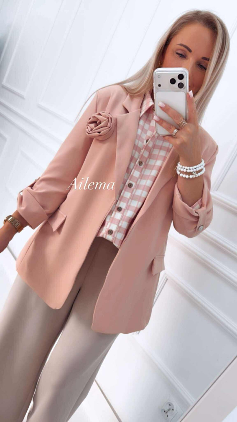 WYPRZEDAŻ Marynarka z podwijanym rękawem MA54 z kwiatem 3D