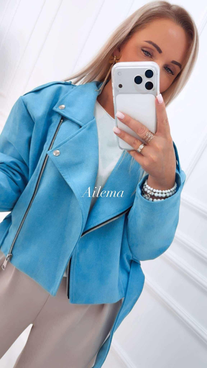 WYPRZEDAŻ Ramoneska zamszowa zasuwana na zamek RA54 z paskiem