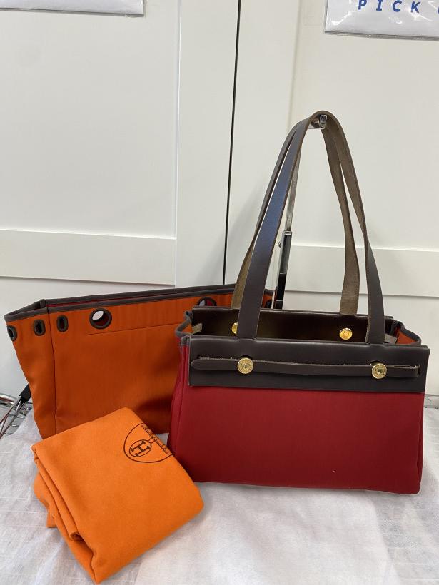 HERMES Airbag Cabas Orange Red Shoulder Bag