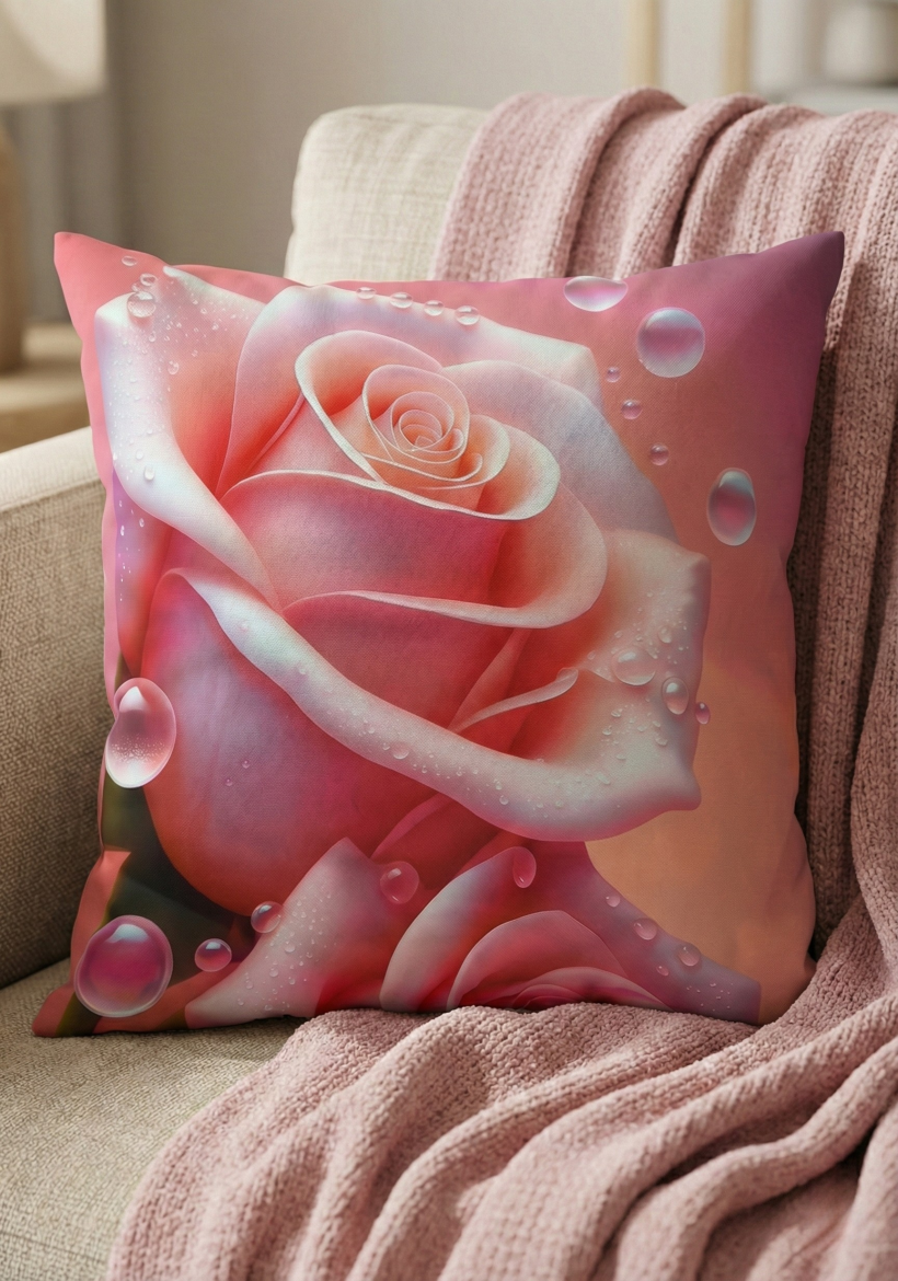 Poszewka welurowa dwustronna 40x40cm Różowa róża