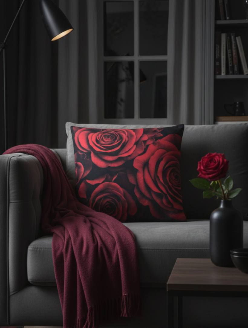 Poszewka welurowa dwustronna 40x40cm Duże czerwone róże 