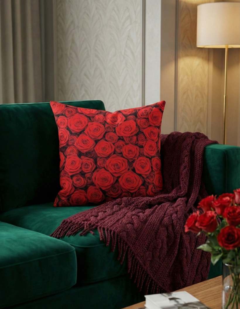 Poszewka welurowa dwustronna 40x40cm Małe czerwone róże