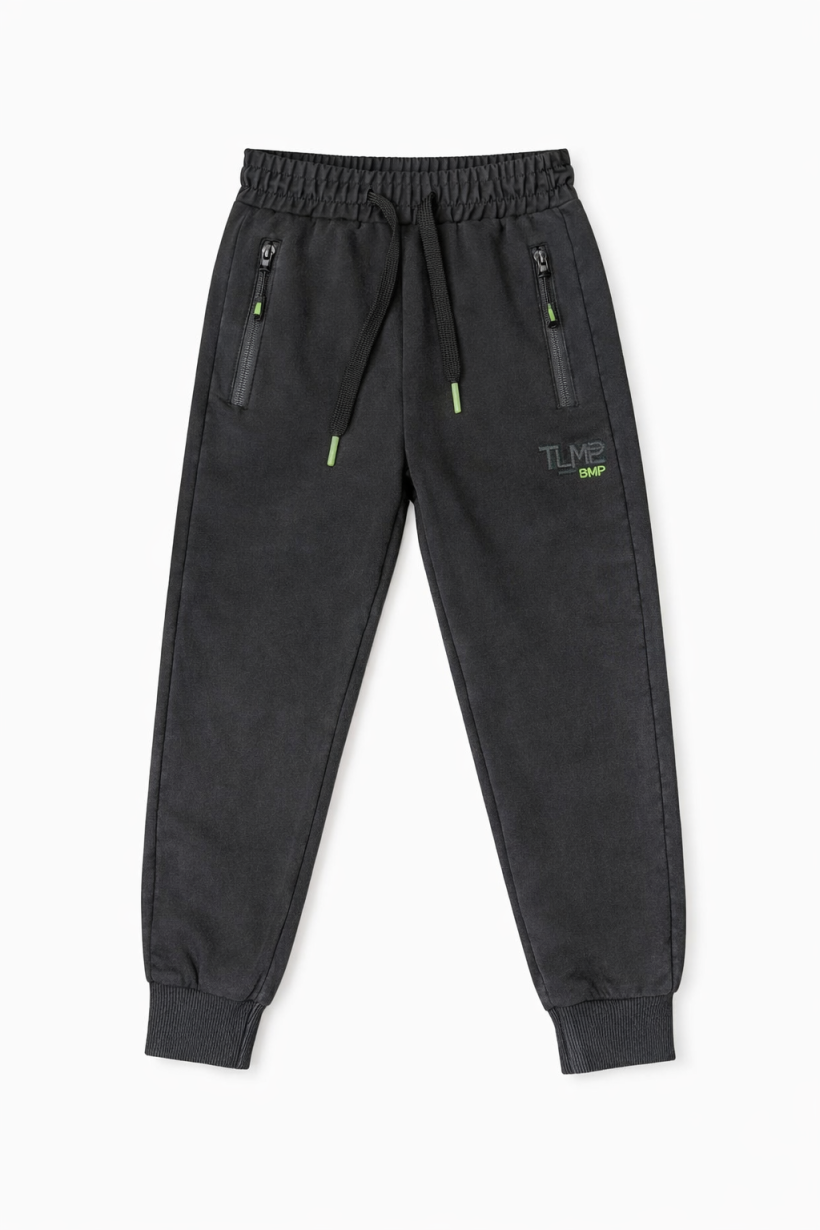 Spodnie dekatyzowane dres zieloone wstawki WY-873- CZARNY