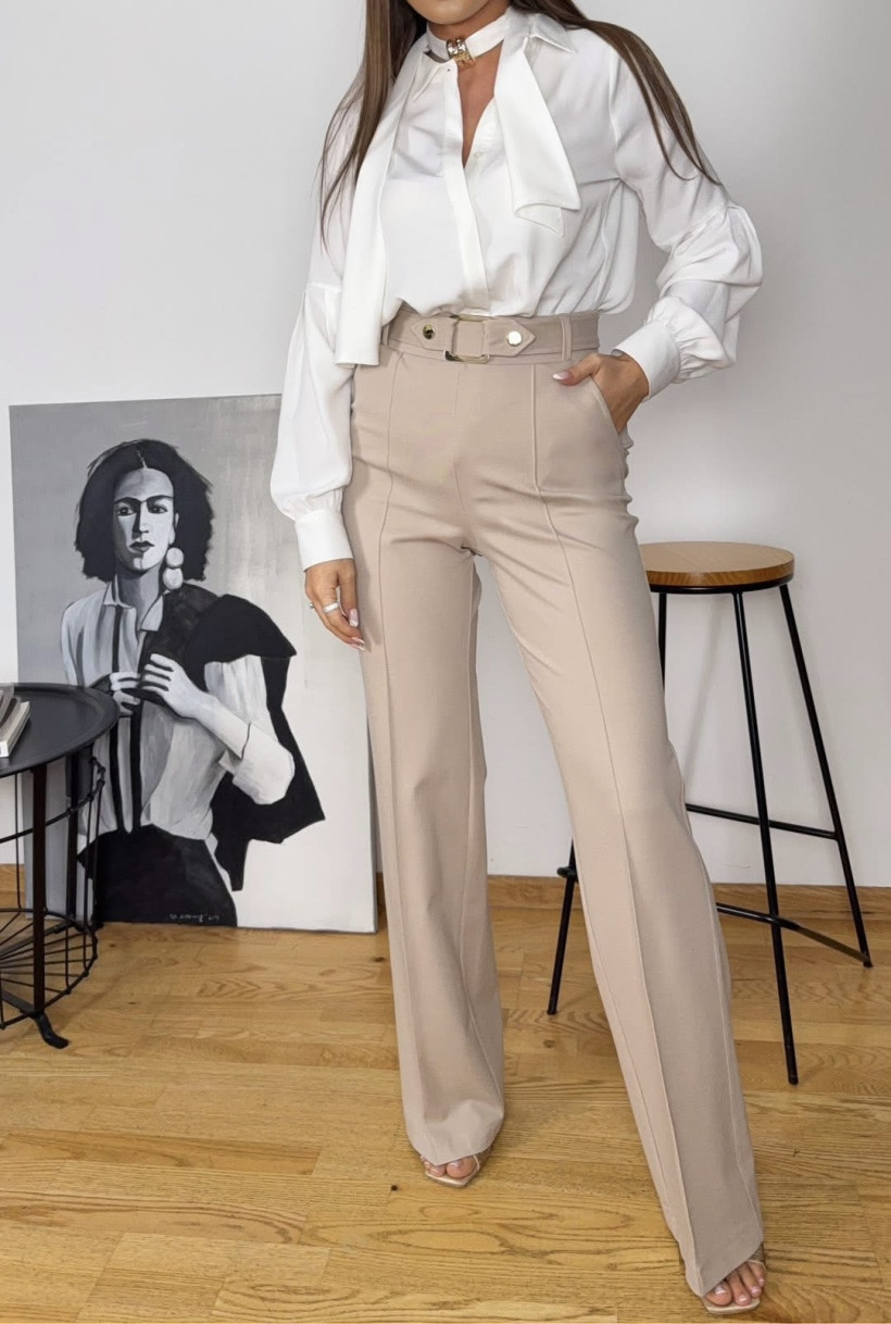 WIB SPODNIE ELEGANCKIE BEŻ PASEK