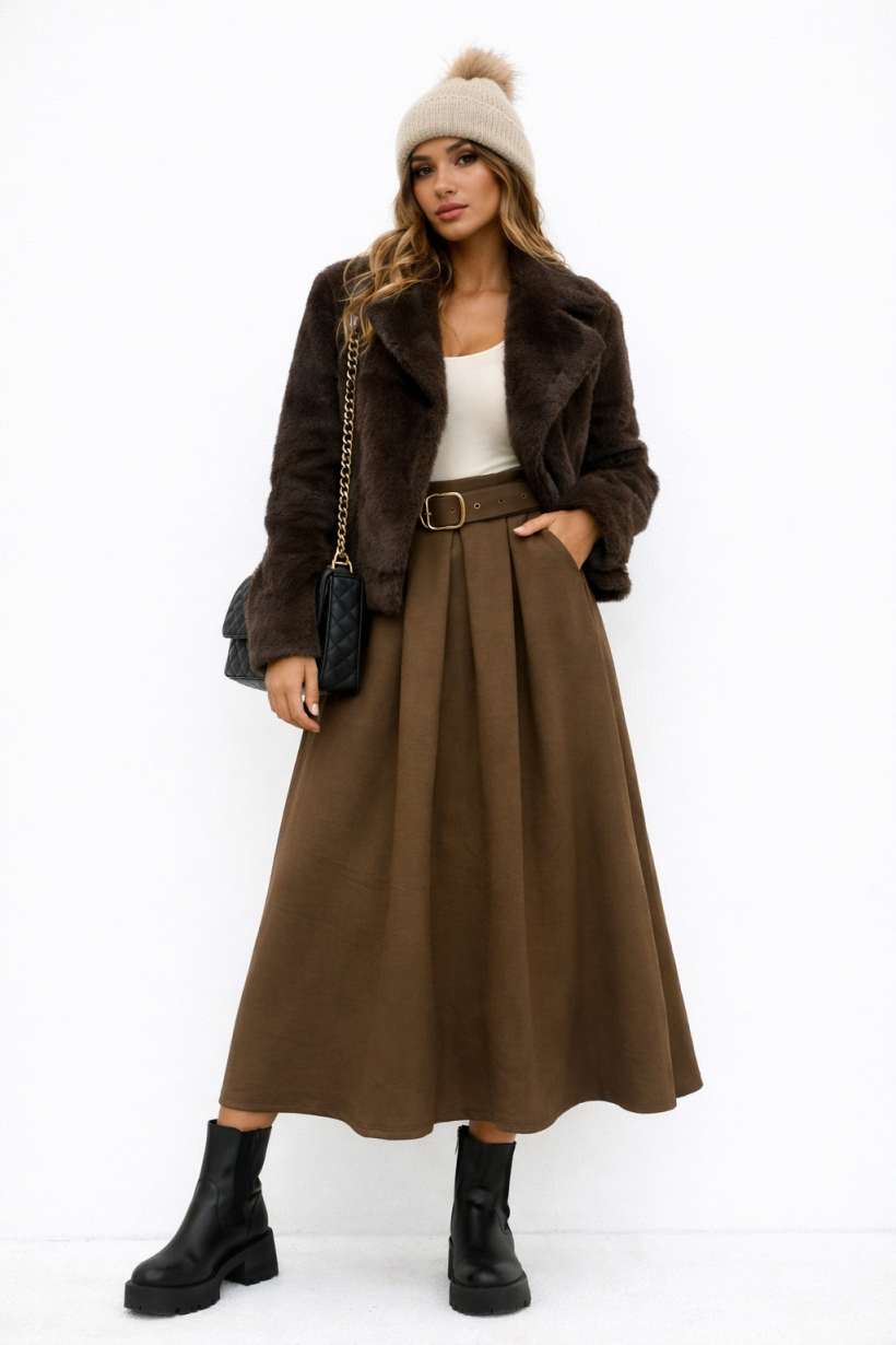 SPÓDNICA PASEK GŁADKA KIESZENIE