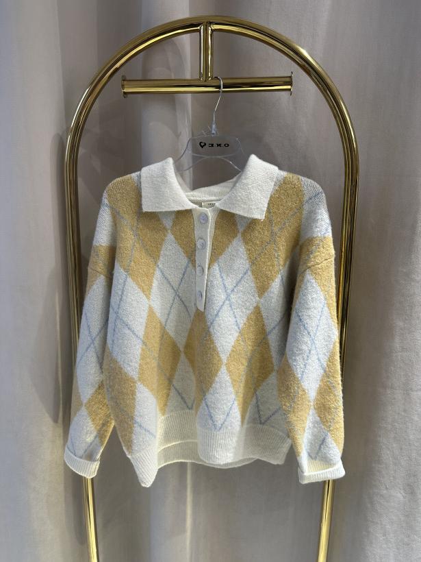 MO SWETER ROMBY BEŻOWO MUSZTARDOWY