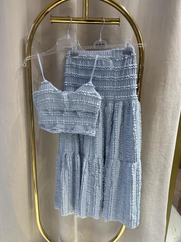 EL KOMPLET SPÓDNICA Z TOPEM FALBANKA BŁĘKIT