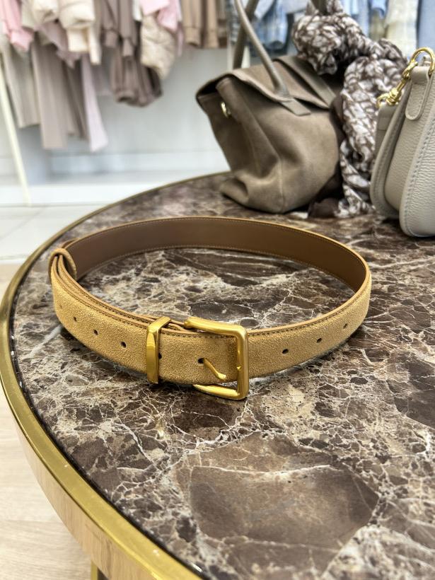 PASEK ZAMSZ KARMEL ZŁOTA KLAMRA