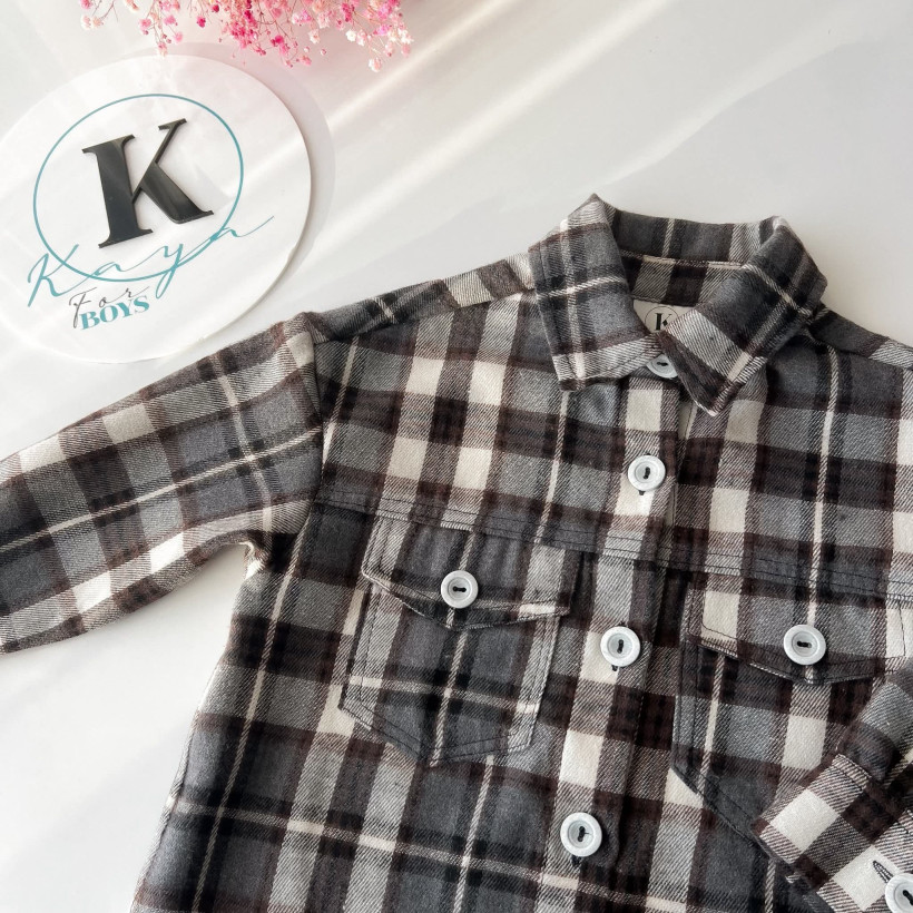 KOSZULA DZIECKO  CZEKOLADOWO-SZARA ZE ŚMIETANKĄ  FLANELA BAWEŁNIANA KAYA