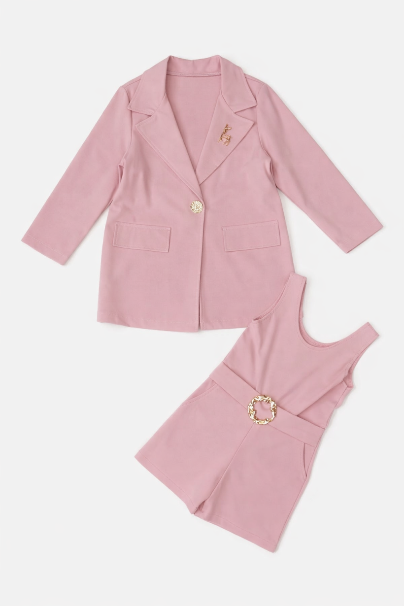 W Komplet Kombinezon Marynarka Broszka Jelonek 0903 -BRUDNY RÓŻ