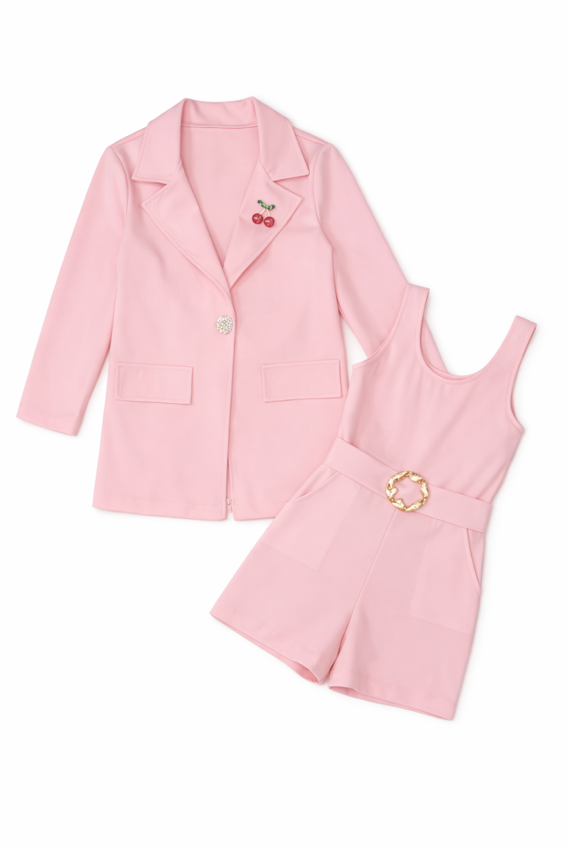 W Komplet Kombinezon Marynarka Brożka Wisieńki- KORALOWY