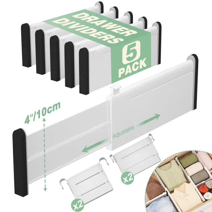 komplet 5 szt regulowanych przegródek do szuflad 