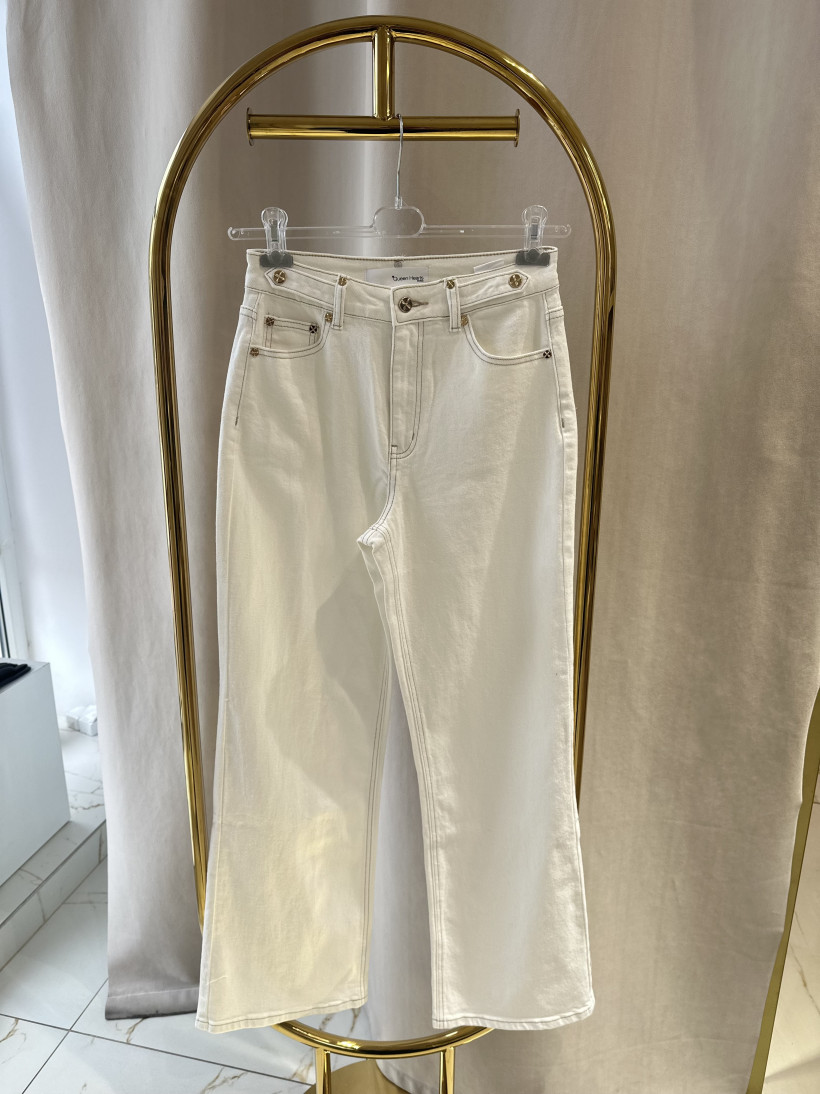 QH SPODNIE JEANS ŚMIETANKA ZŁOTE DODATKI WIDE LEG