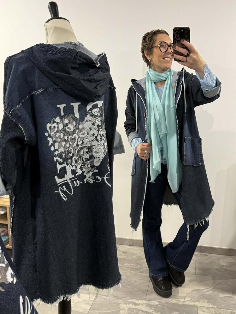 veste longue effet  jeans 